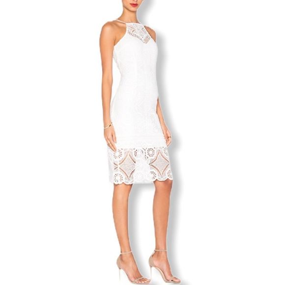 J.O.A White Sleeveless Square Neck Lace Midi Dress size Medium - Picture 2 of 15